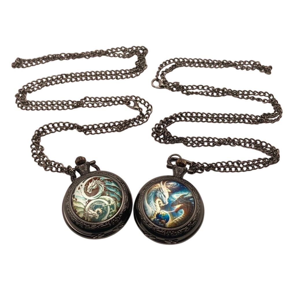 Dungeons and Dragons Like Pocket Watches (2) - New Batteries- w/ Chains